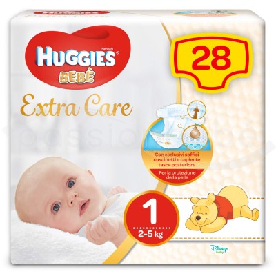 COUCHES EXTRA CARE HUGGIES 2-5 KG TAILLE 1 (28PCS) EN PROMOTION